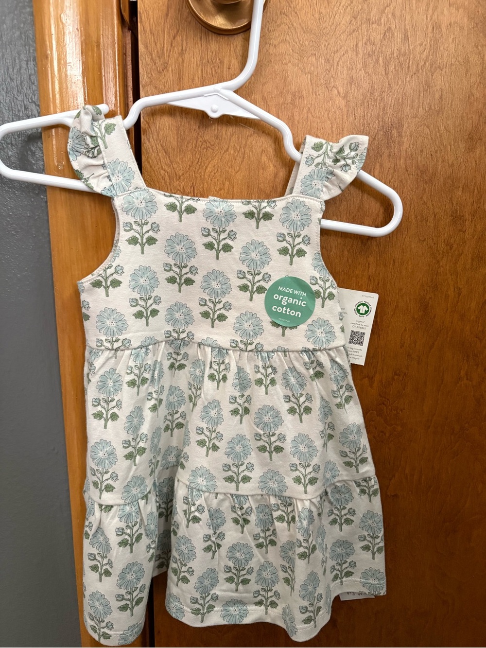 Organic Cotton Girls' Floral Sundress - Light Blue & Cream